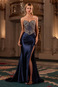 La Divine CD736 Beaded Corset Strapless Satin Dress