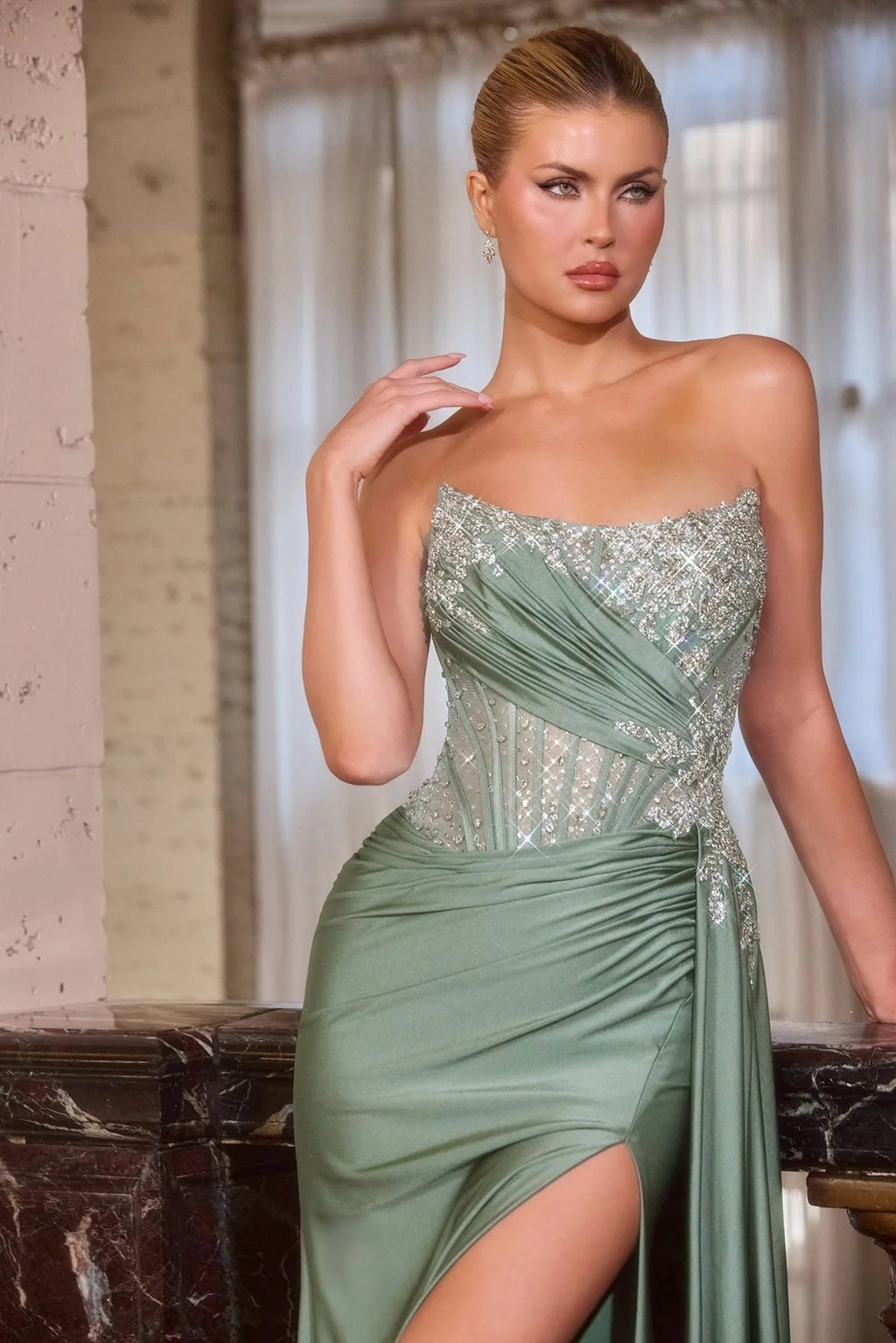 La Divine CD689 - Beaded Satin Dress