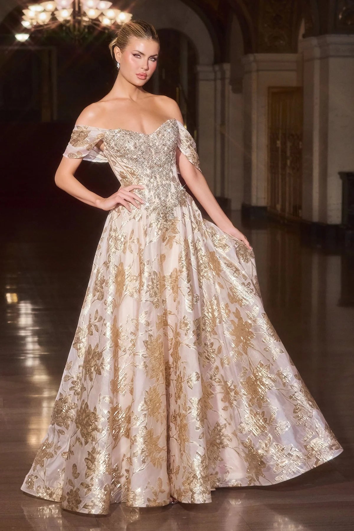 La Divine CD682 - Floral Jacquard Ballgown