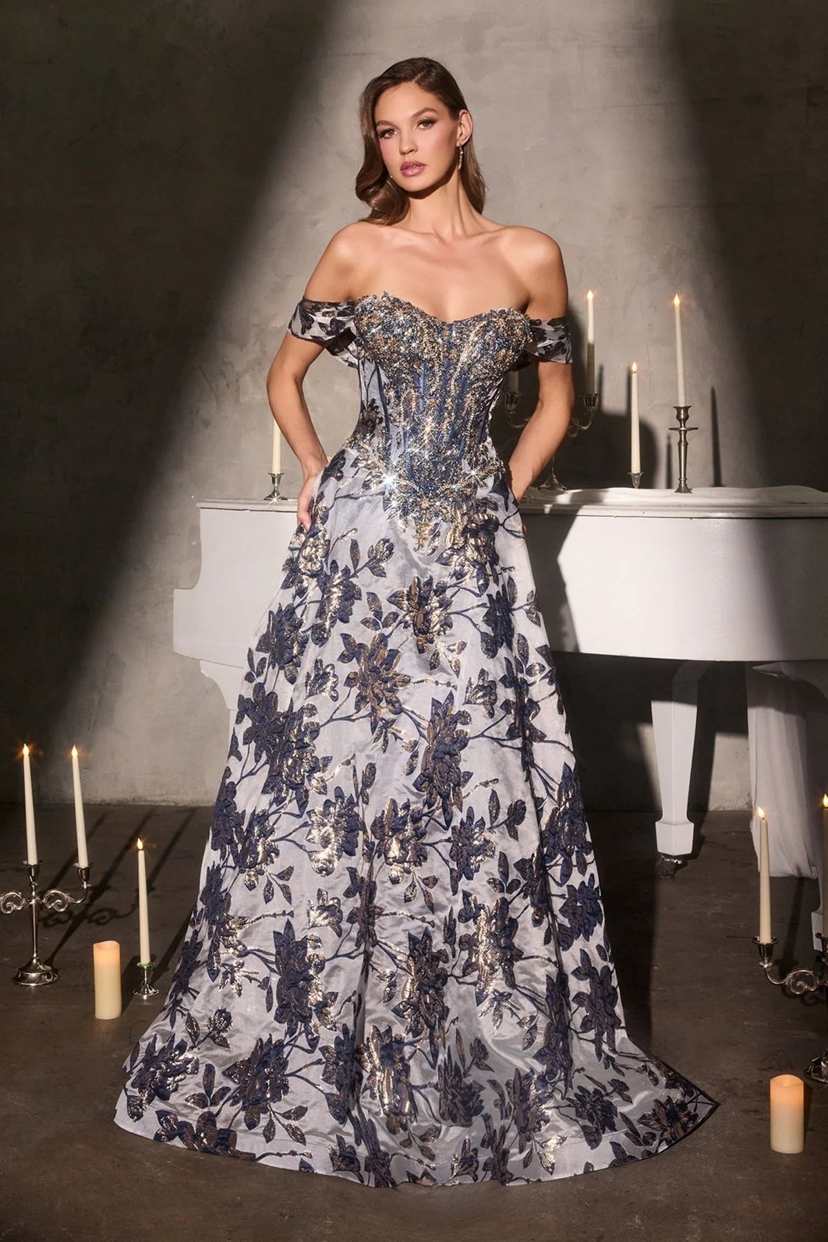 La Divine CD682 - Floral Jacquard Ballgown