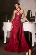 La Divine CC495 - Beaded Halter Overskirt Dress