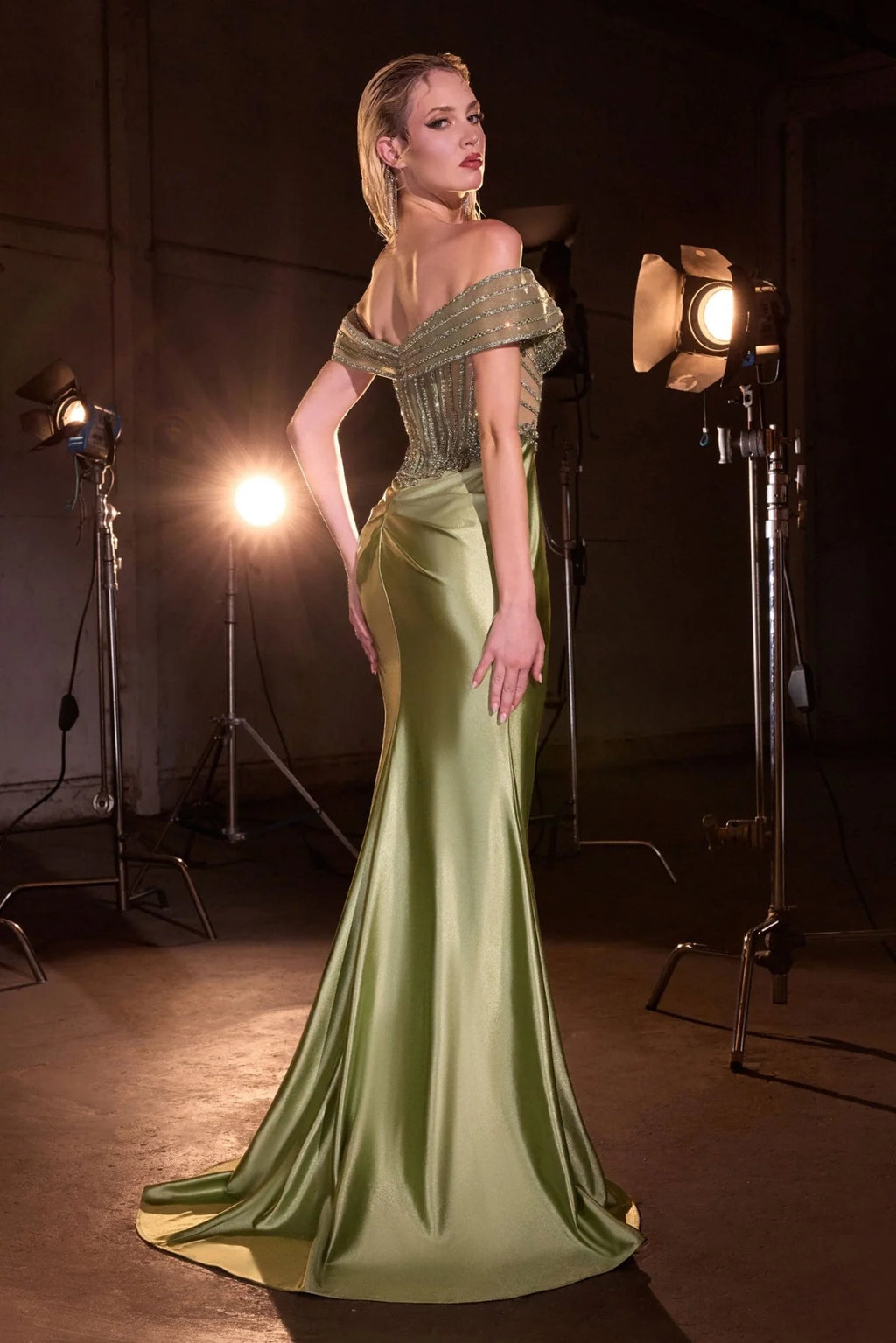 La Divine KV1140 - Off Shoulder Beaded Corset Dress