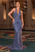 La Divine CDS547 - Beaded Halter Mermaid Dress