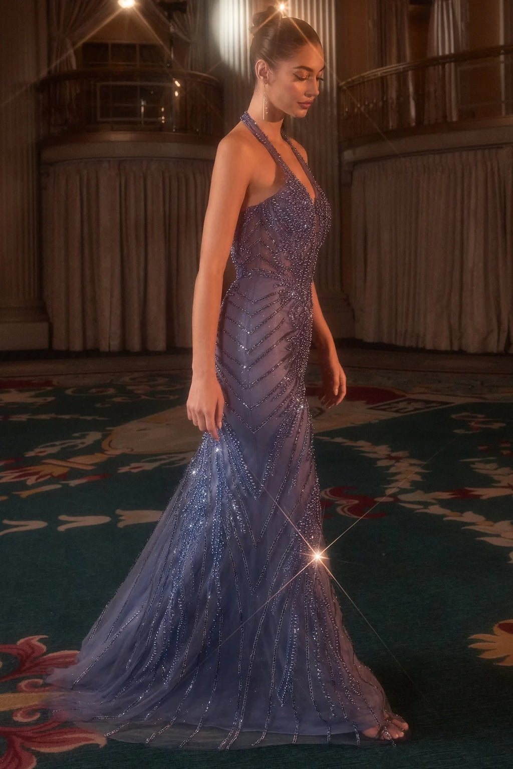 La Divine CDS547 - Beaded Halter Mermaid Dress