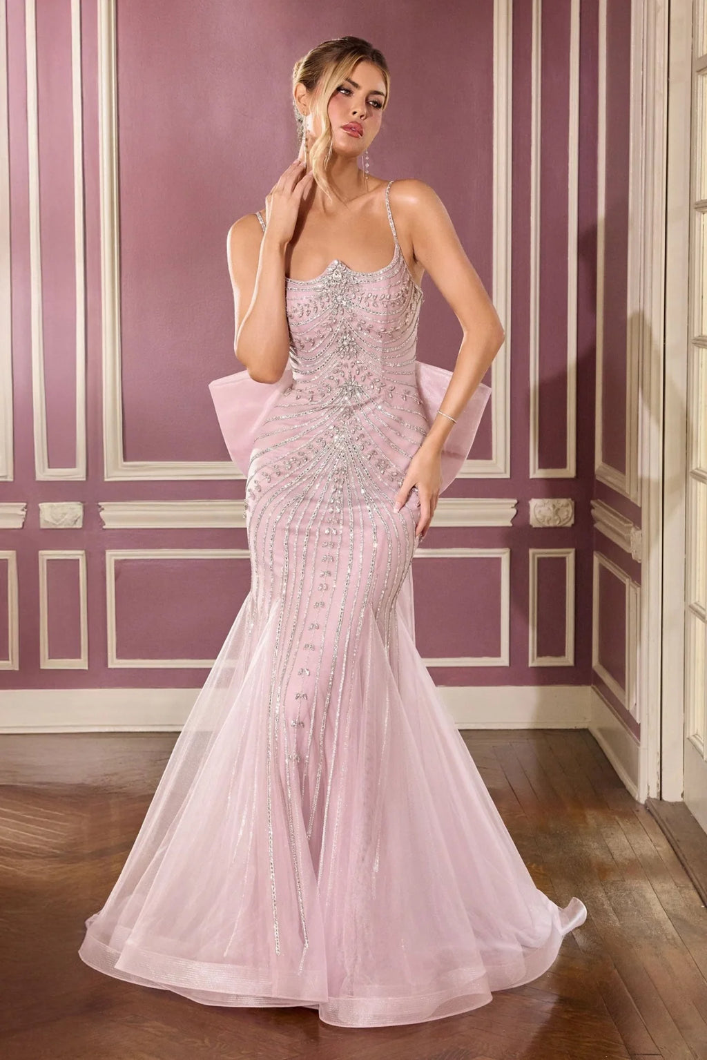 La Divine CB167 - Beaded Bow Train Evening Dress