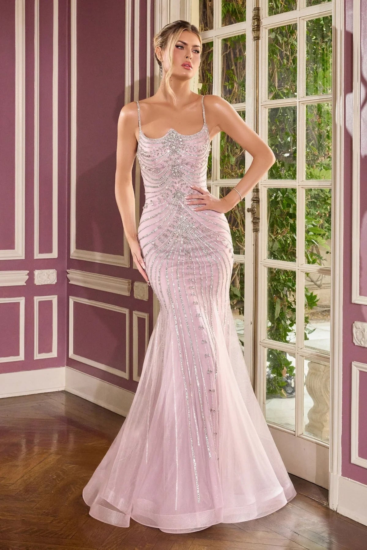 La Divine CB167 - Beaded Bow Train Evening Dress