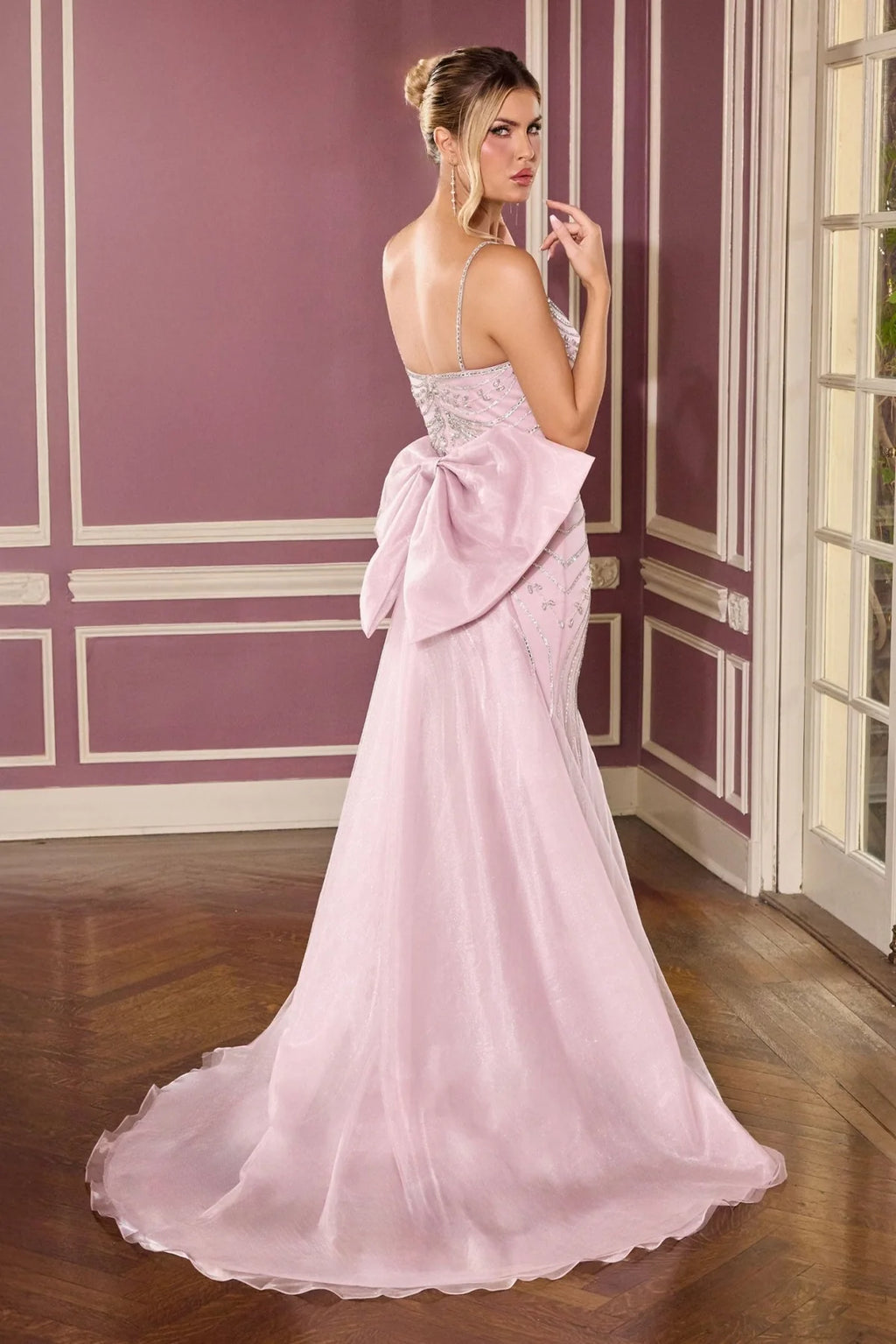 La Divine CB167 - Beaded Bow Train Evening Dress