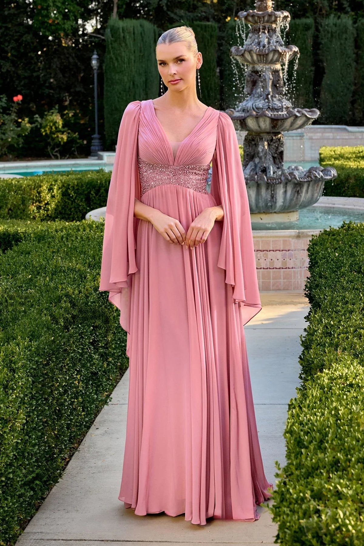 La Divine CM8244 - Cape Sleeve A-Line Gown