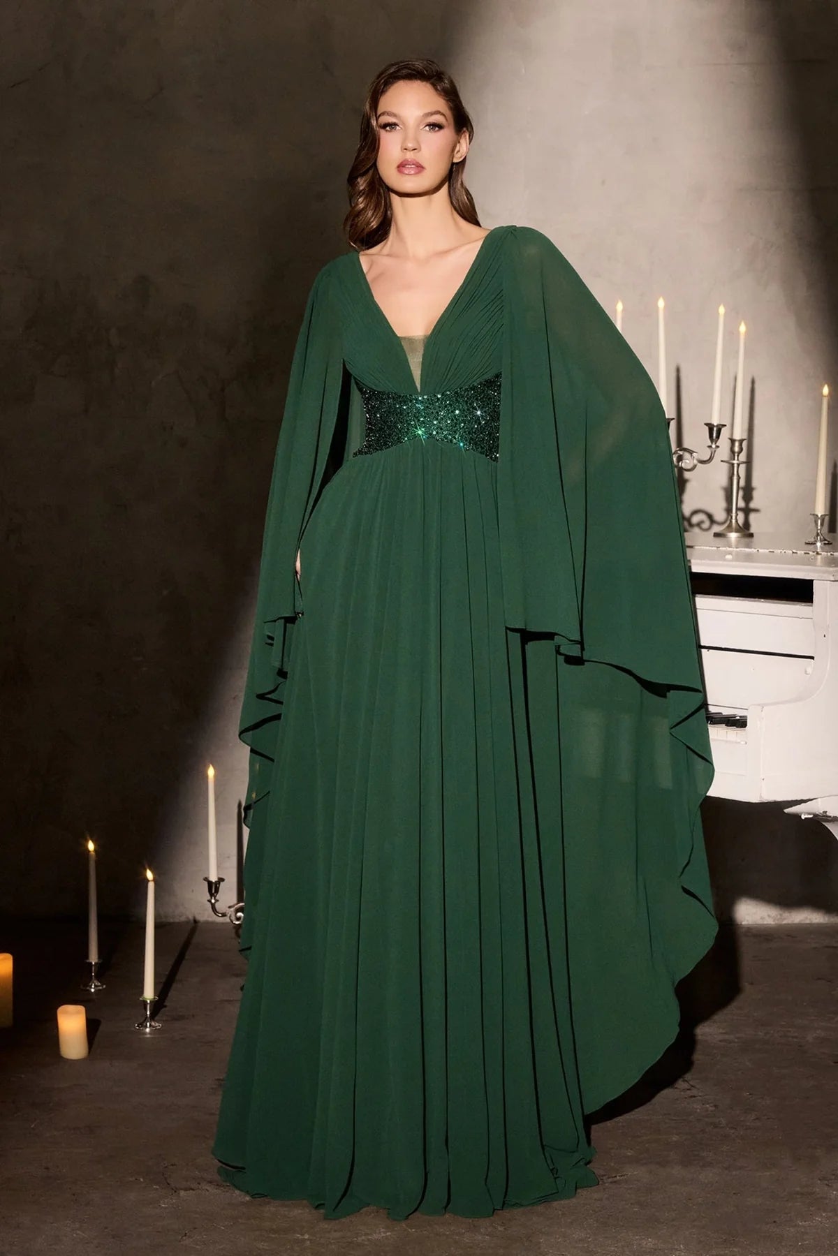 La Divine CM8244 - Cape Sleeve A-Line Gown