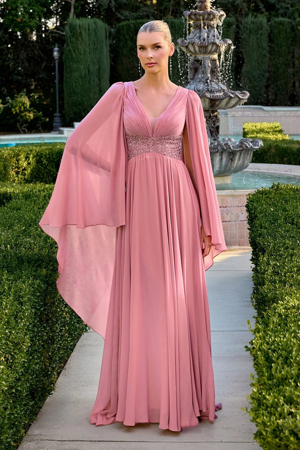 La Divine CM8244 - Cape Sleeve A-Line Gown