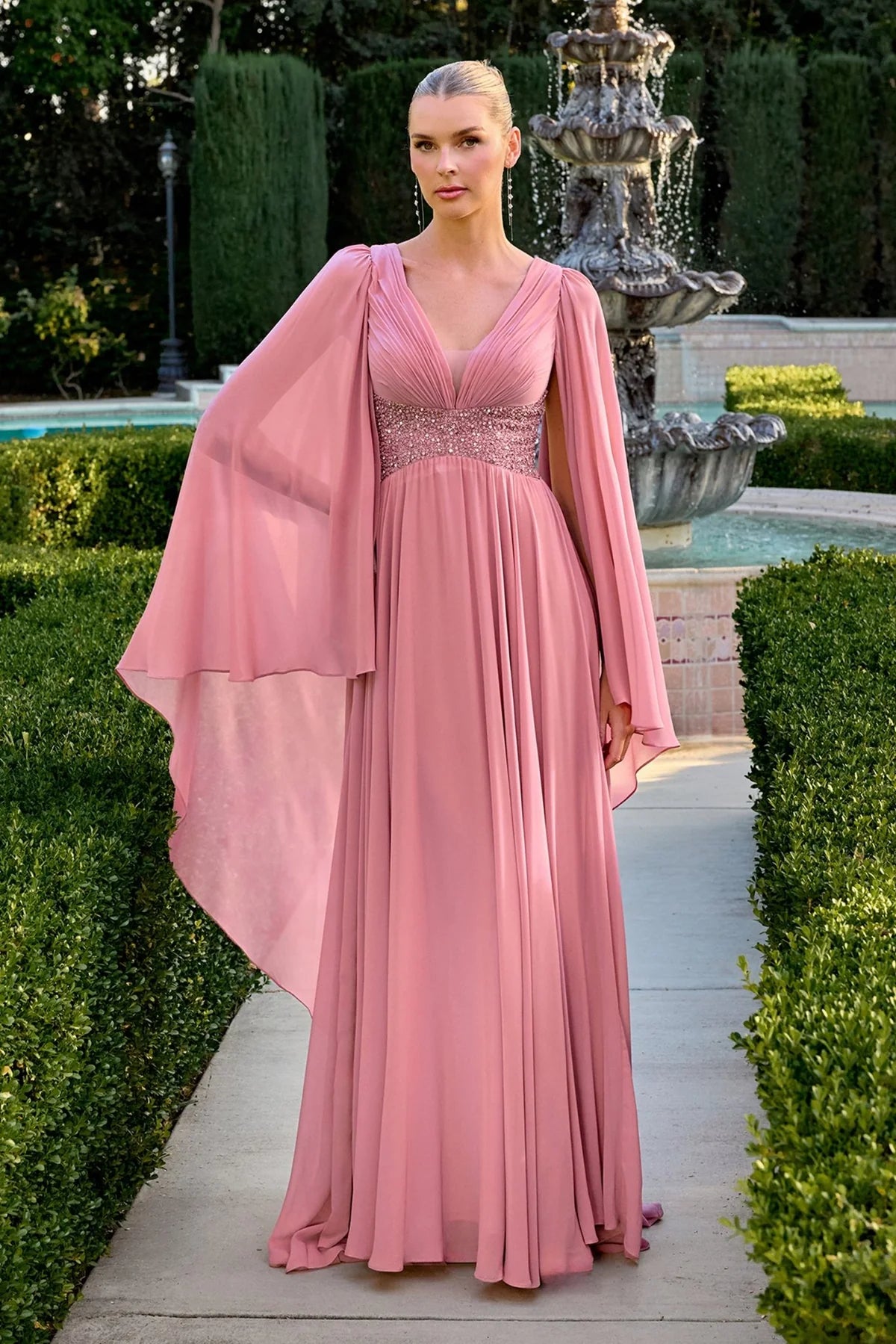 La Divine CM8244 - Cape Sleeve A-Line Gown