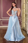 La Divine CM391 - Beaded Halter Overskirt Dress