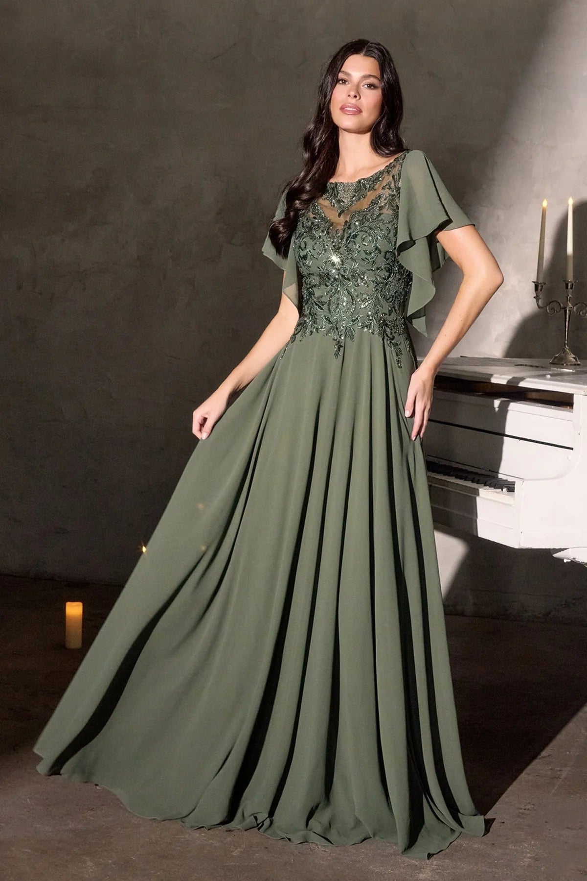 La Divine CL09 - Flowy Sleeve A-Line Evening Dress