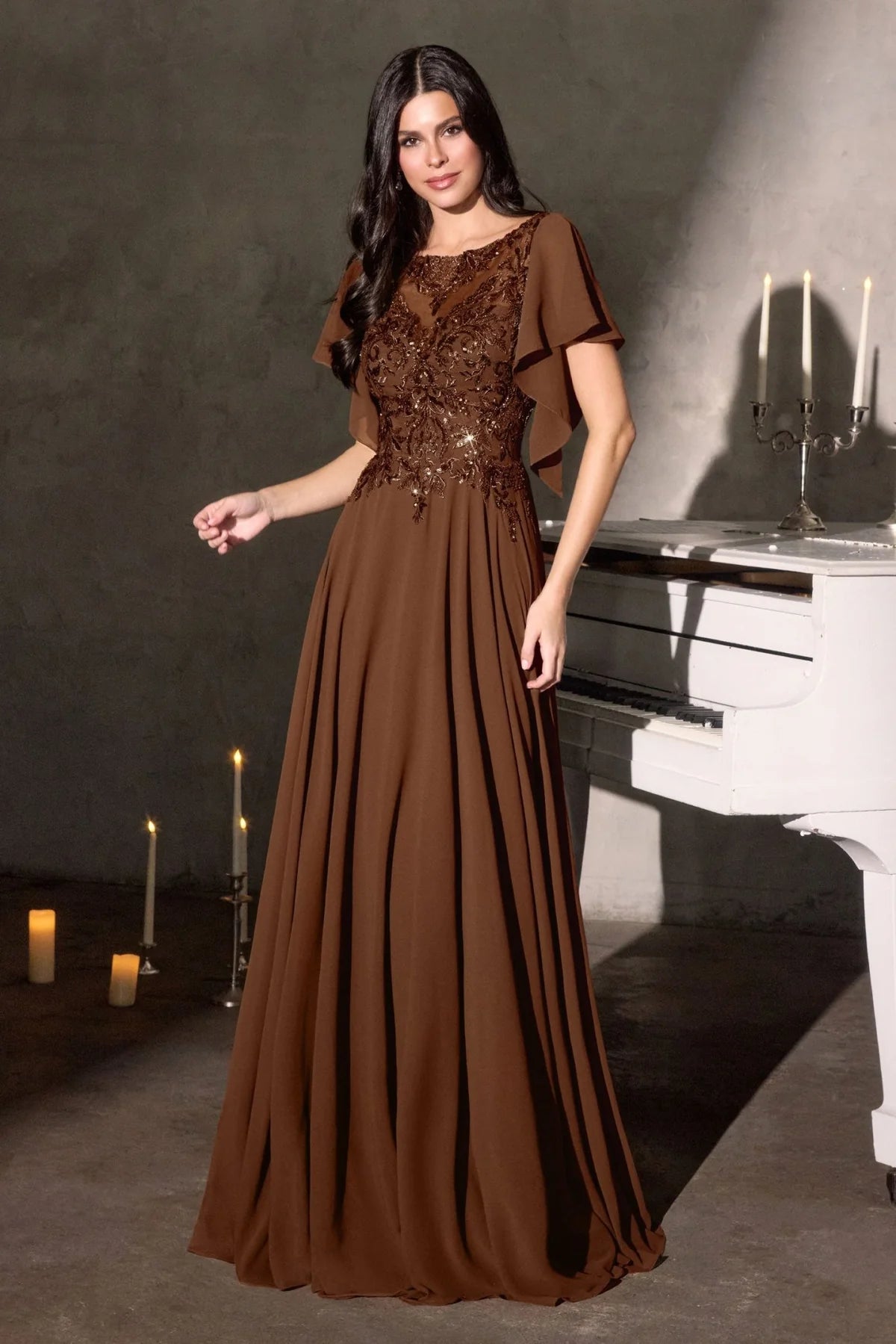 La Divine CL09 - Flowy Sleeve A-Line Evening Dress
