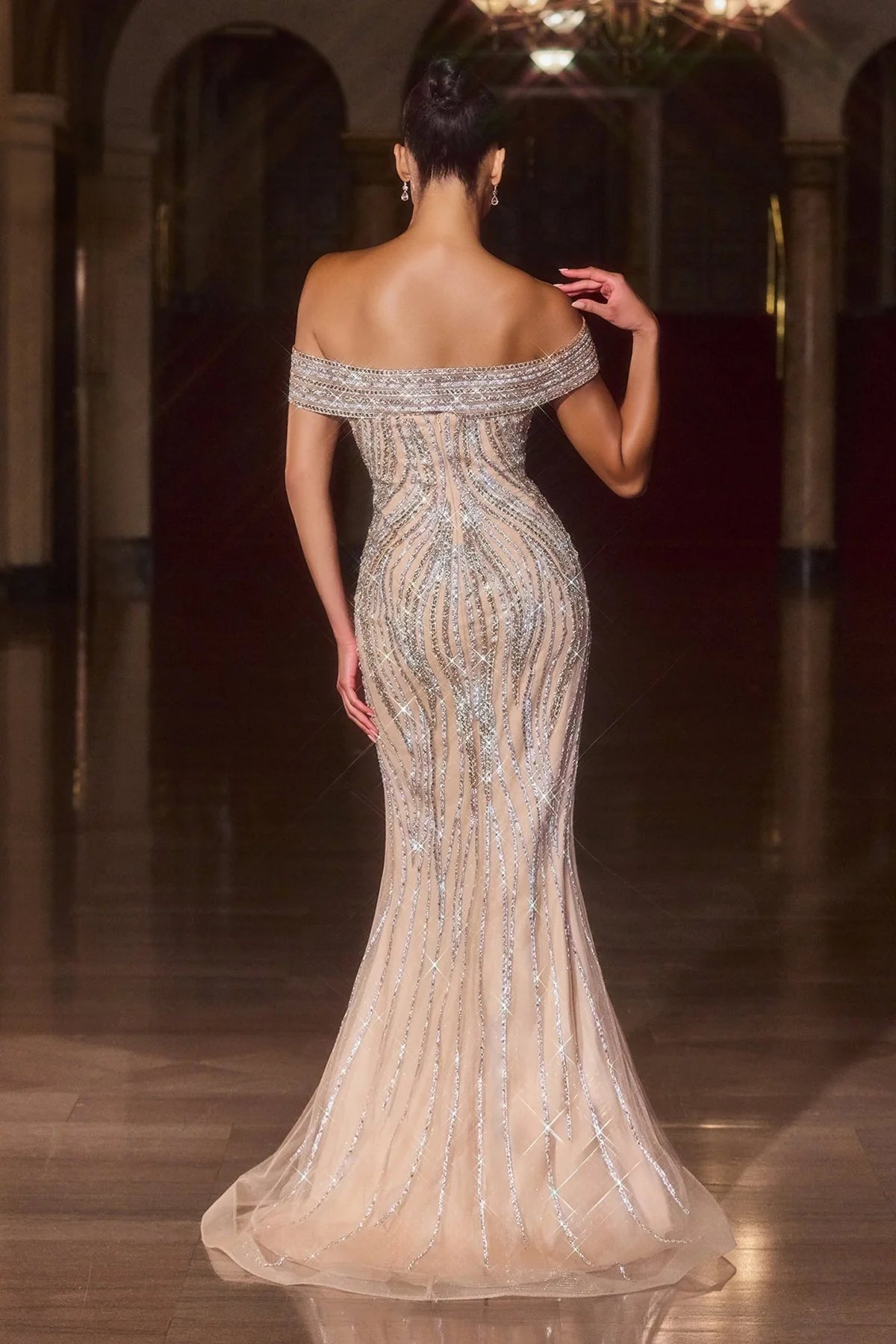 La Divine CD674 - Beaded Fitted Off Shoulder Dress