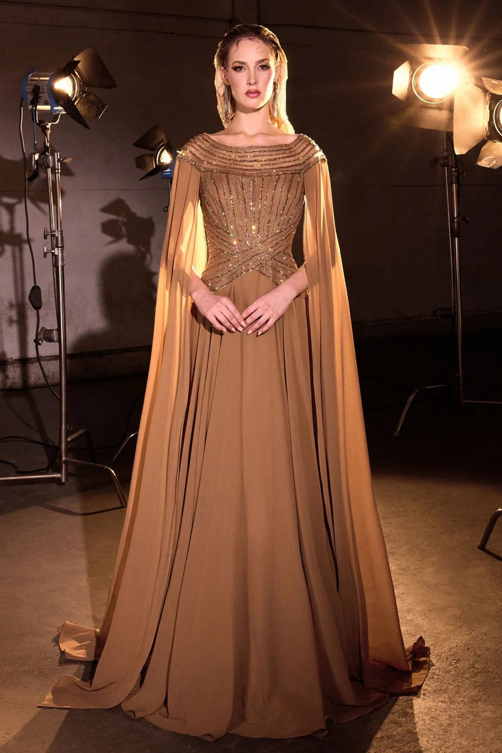 La Divine CL08 - Cape Sleeve A-Line Formal Dress