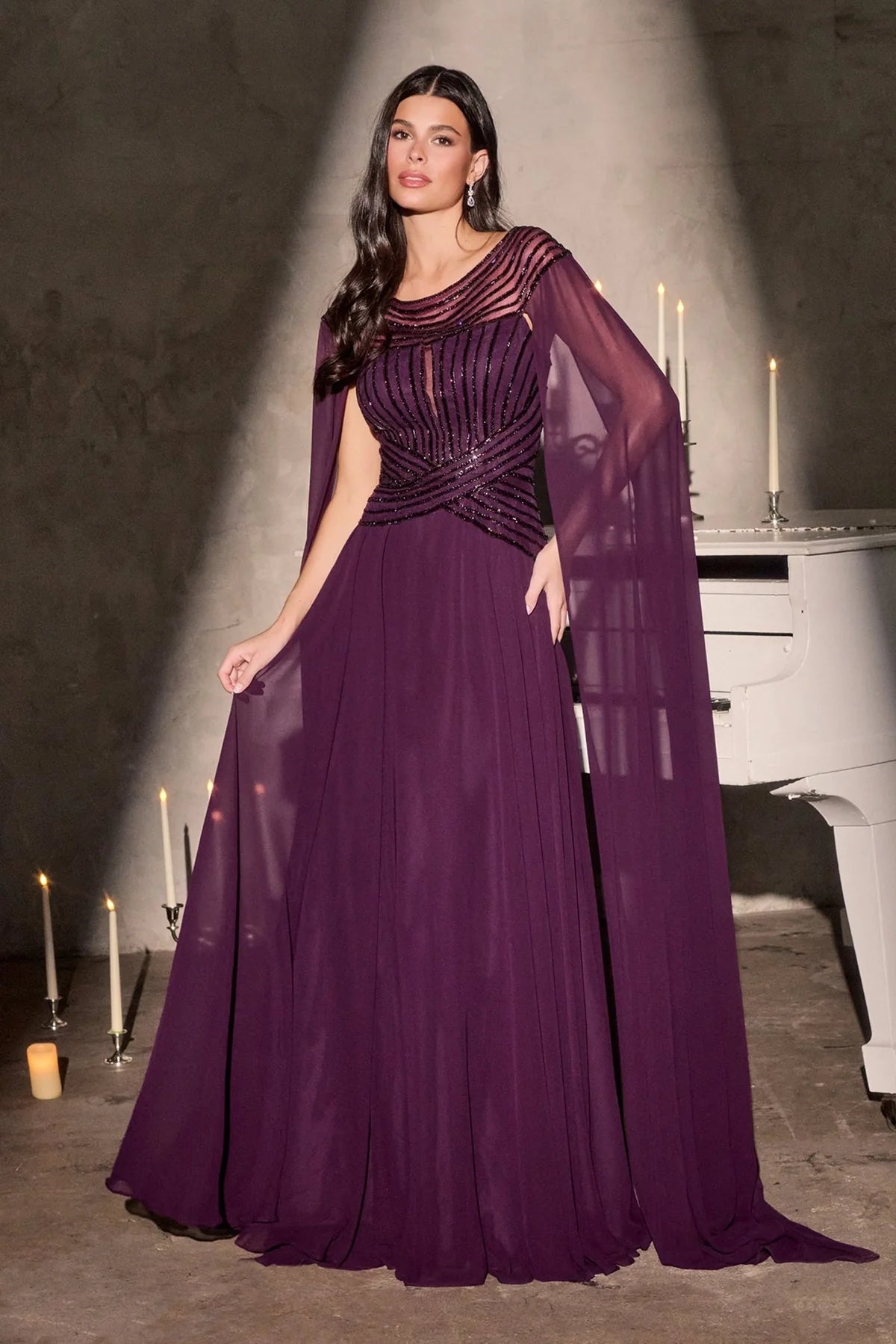 La Divine CL08 - Cape Sleeve A-Line Formal Dress
