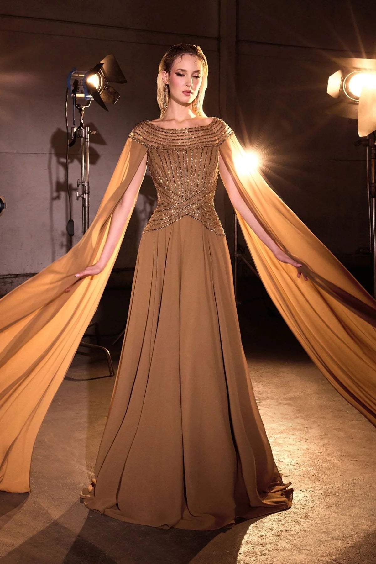 La Divine CL08 - Cape Sleeve A-Line Formal Dress