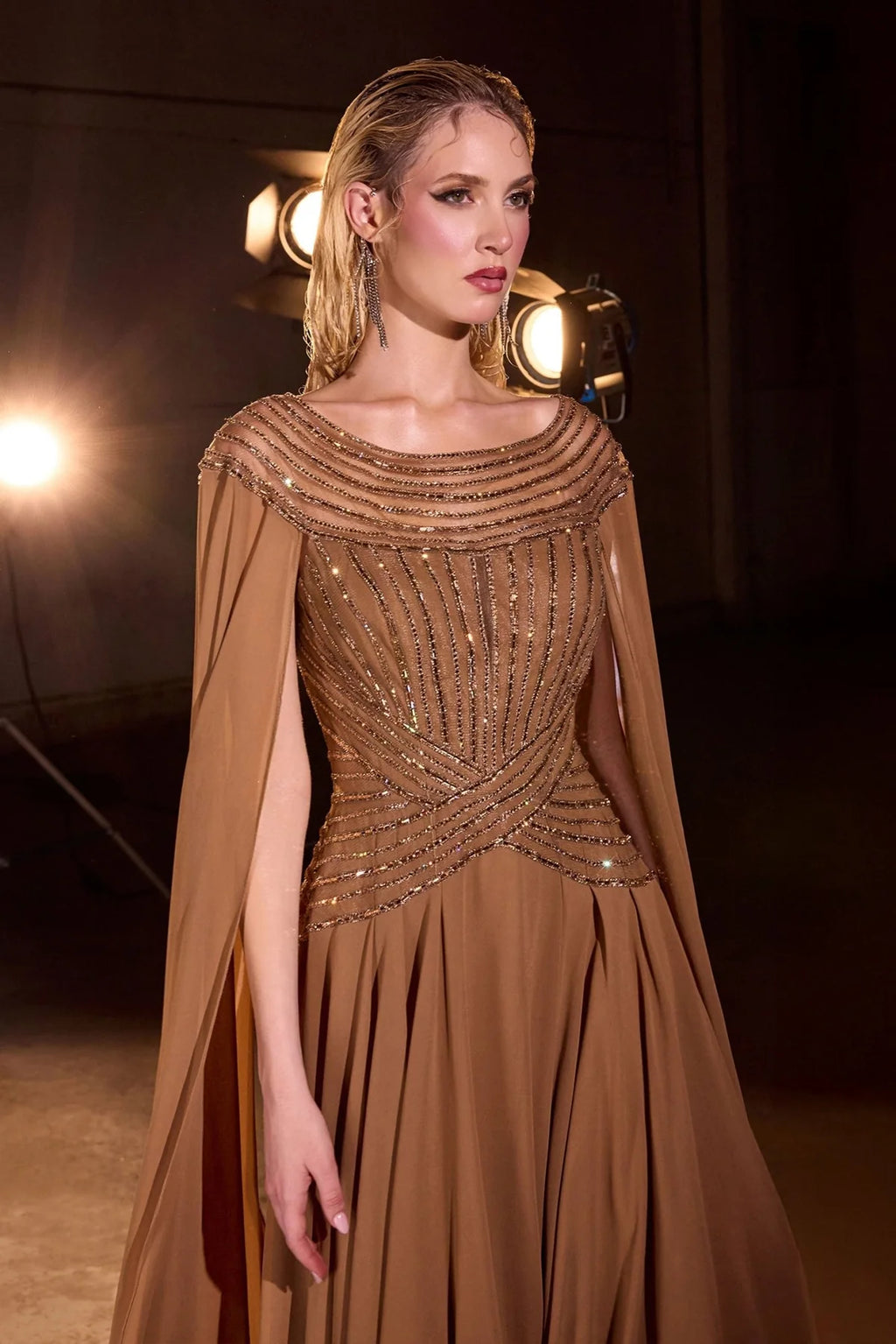 La Divine CL08 - Cape Sleeve A-Line Formal Dress