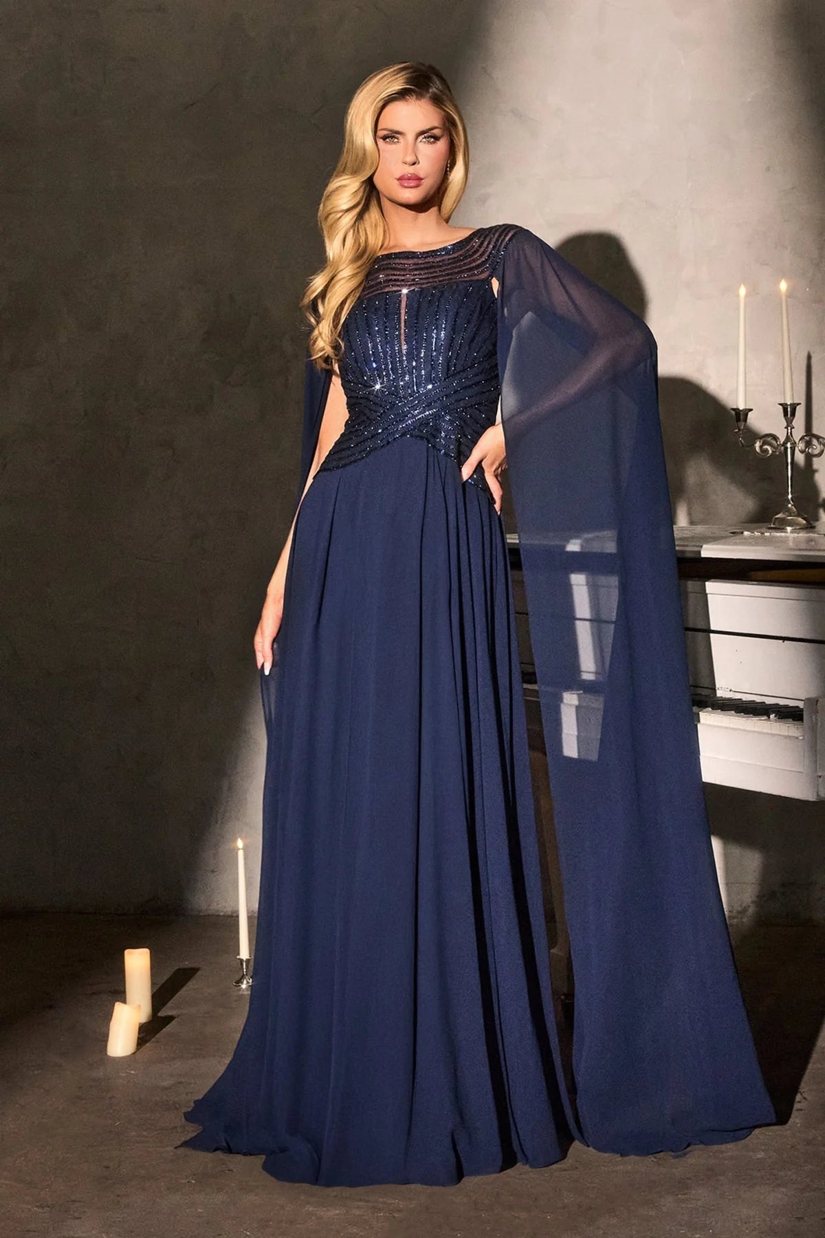 La Divine CL08 - Cape Sleeve A-Line Formal Dress