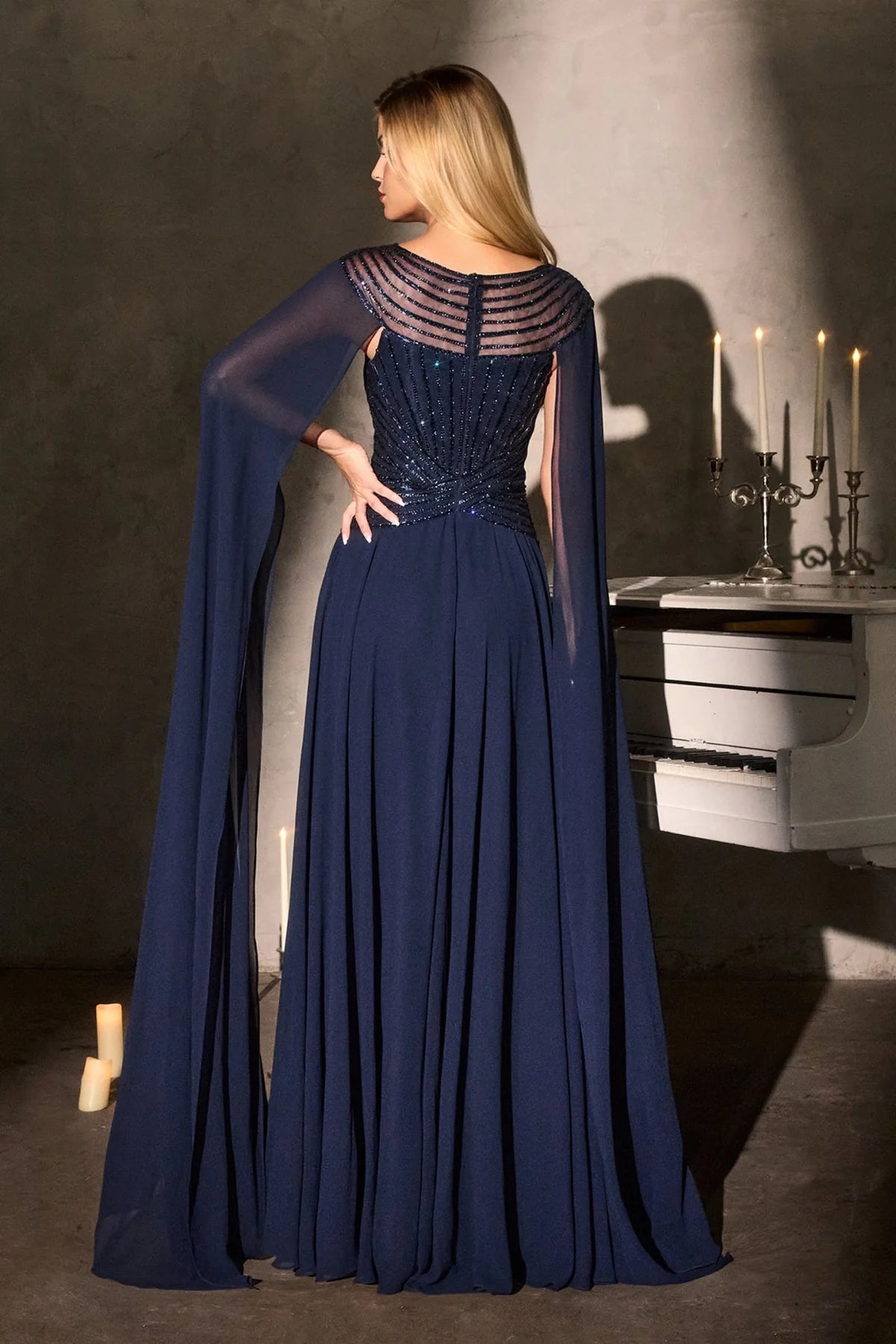 La Divine CL08 - Cape Sleeve A-Line Formal Dress