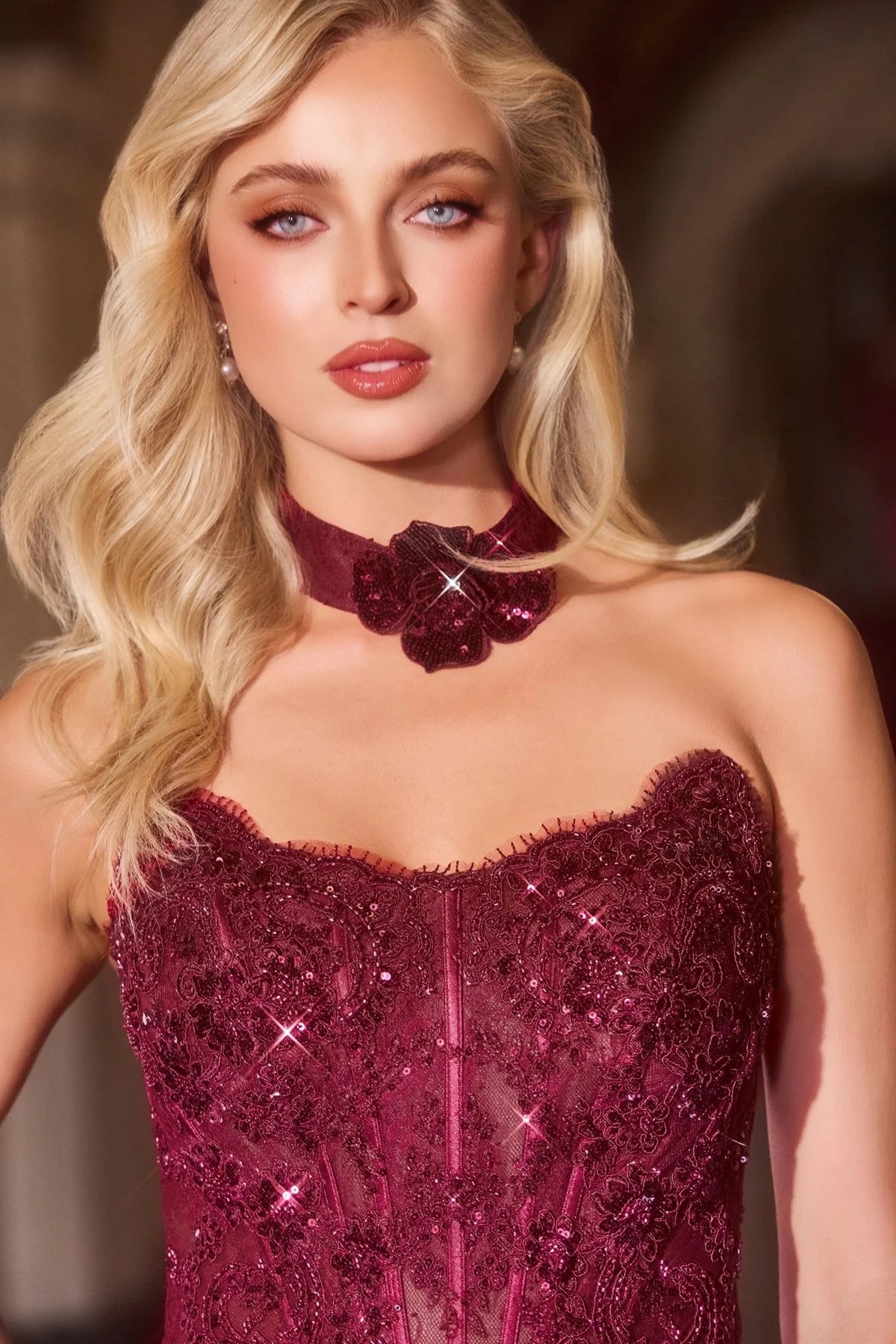 La Divine CDS550 - Beaded Lace Gala Gown