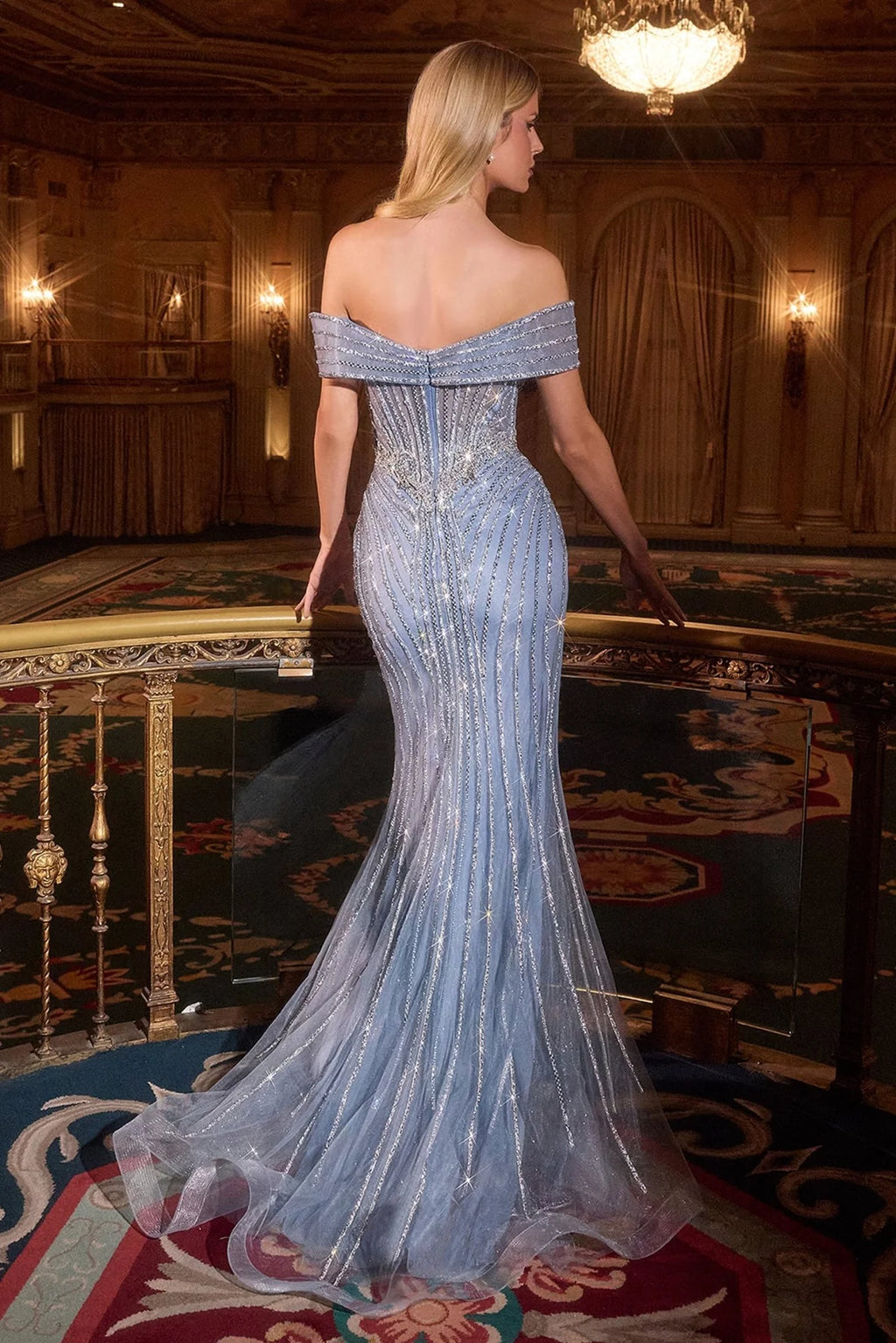 La Divine KV1130 - Off Shoulder Crystal Evening Dress