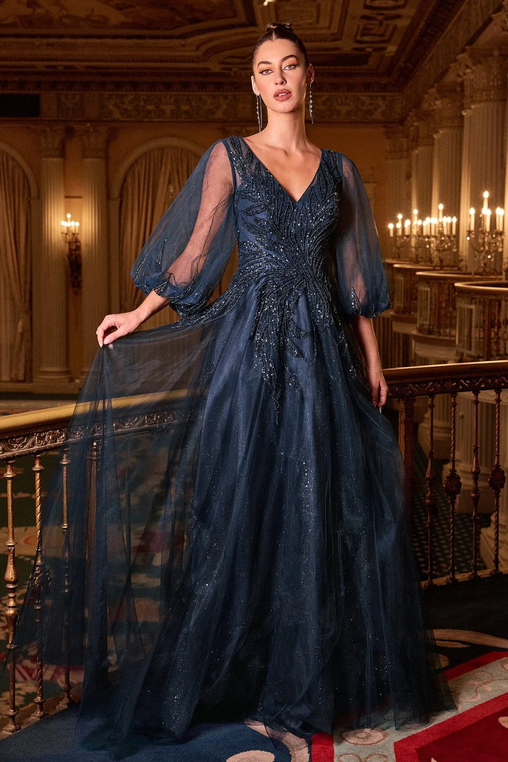 La Divine CD0101 - Beaded Tulle Sleeve Gown
