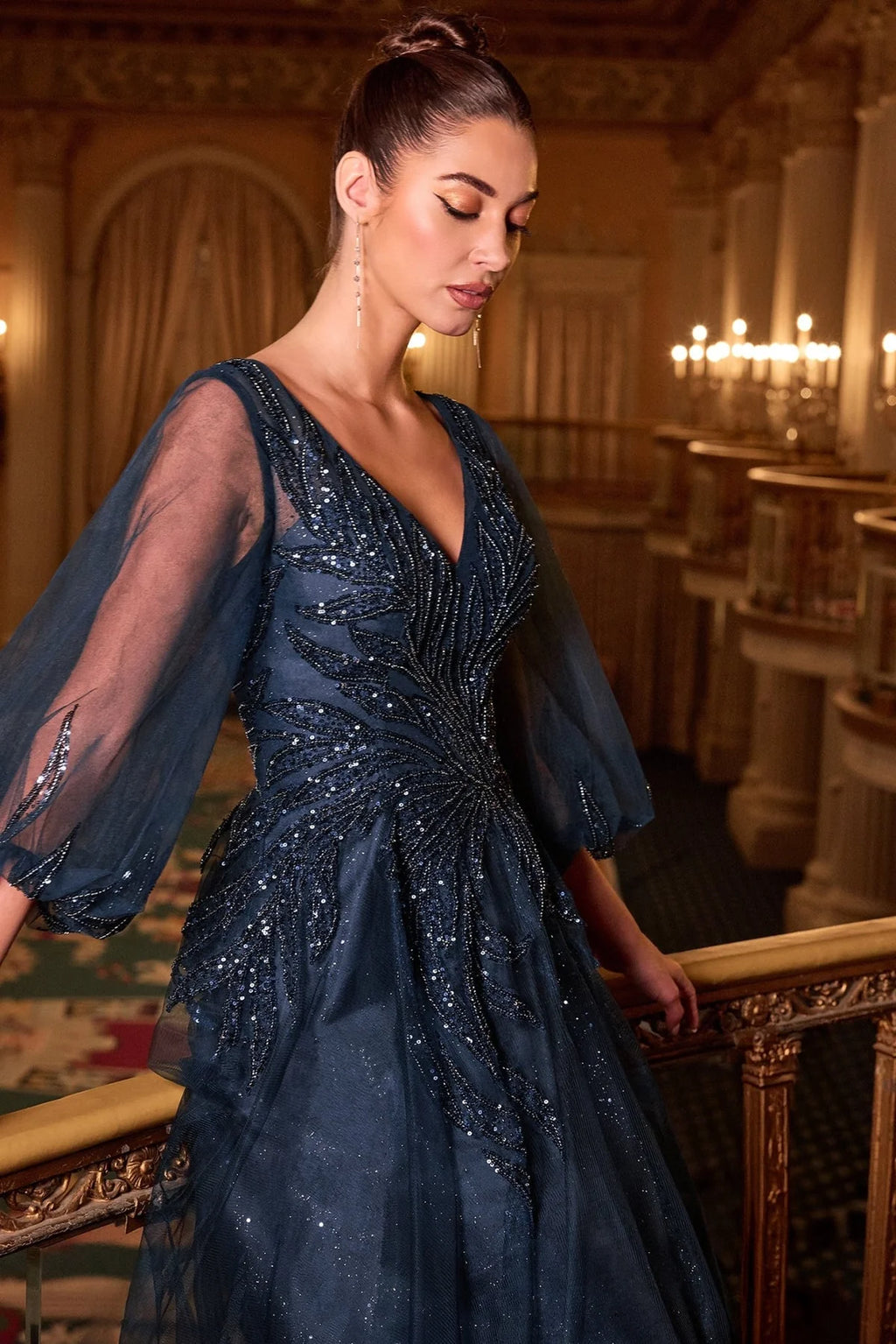 La Divine CD0101 - Beaded Tulle Sleeve Gown