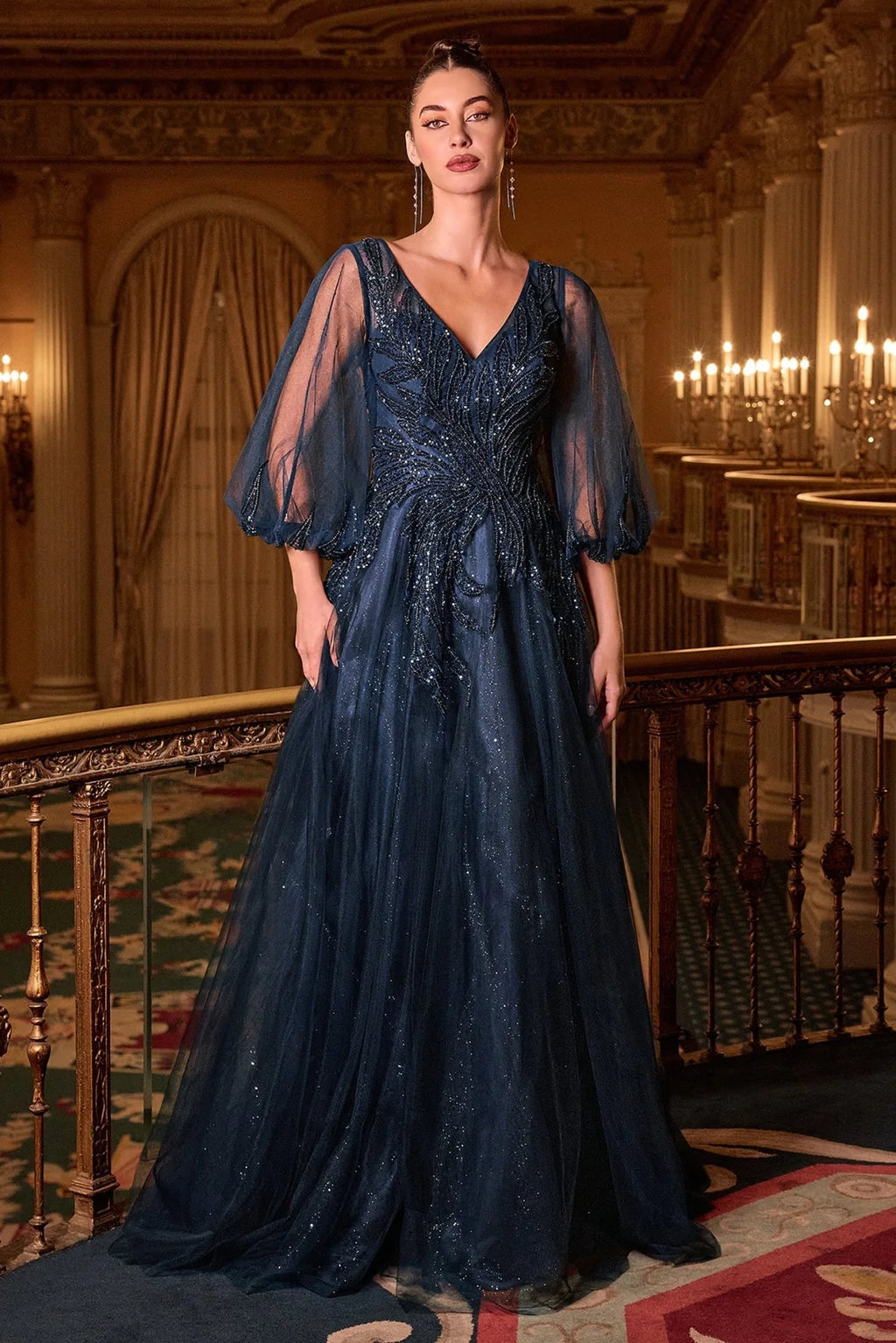 La Divine CD0101 - Beaded Tulle Sleeve Gown