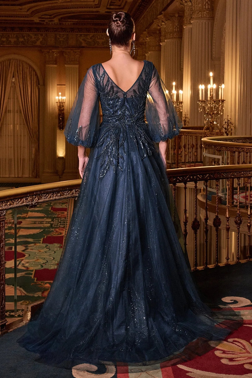 La Divine CD0101 - Beaded Tulle Sleeve Gown