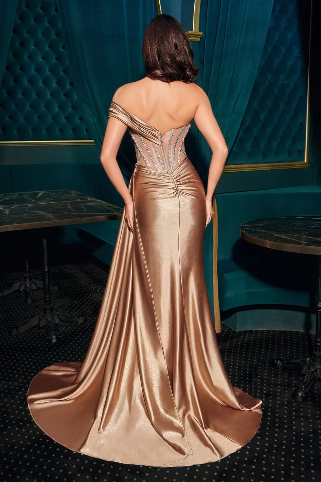 La Divine CDS542 - Off Shoulder Satin Dress