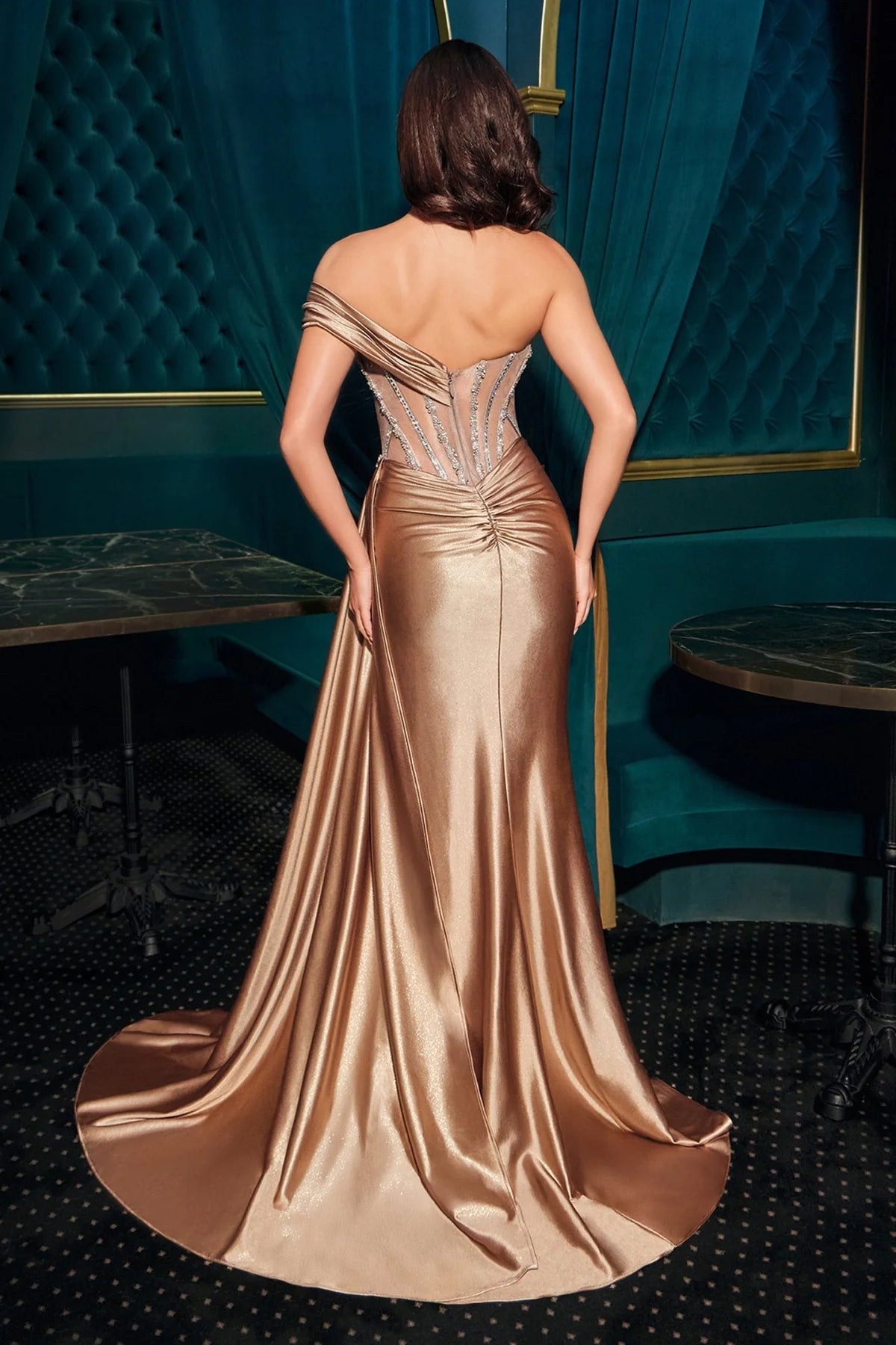 La Divine CDS542 - Off Shoulder Satin Dress