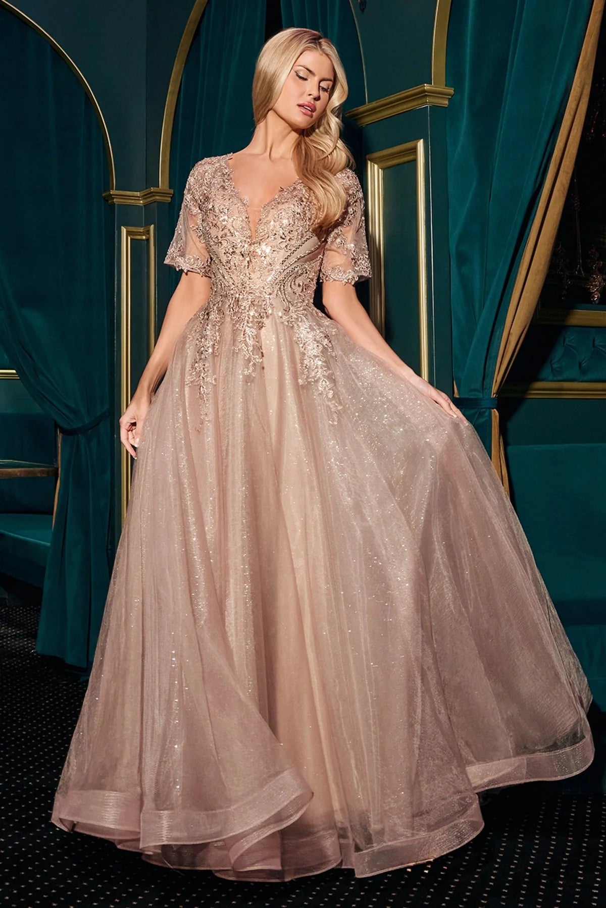 La Divine CD726 - Long Tulle Sleeve A-Line Dress