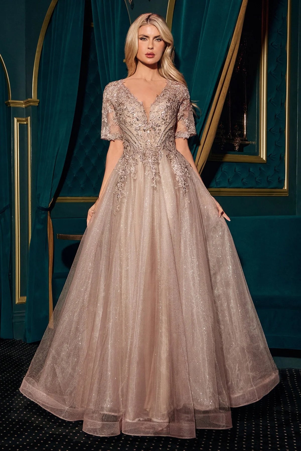 La Divine CD726 - Long Tulle Sleeve A-Line Dress