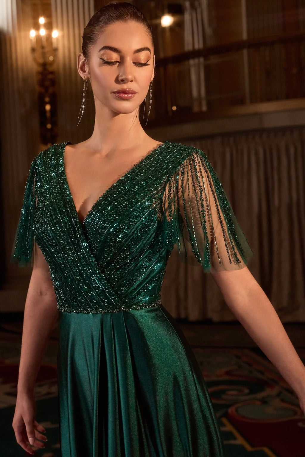 La Divine CC447 - Beaded Short Sleeve Evening Dress