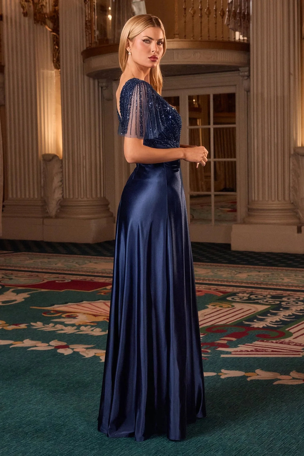 La Divine CC447 - Beaded Short Sleeve Evening Dress