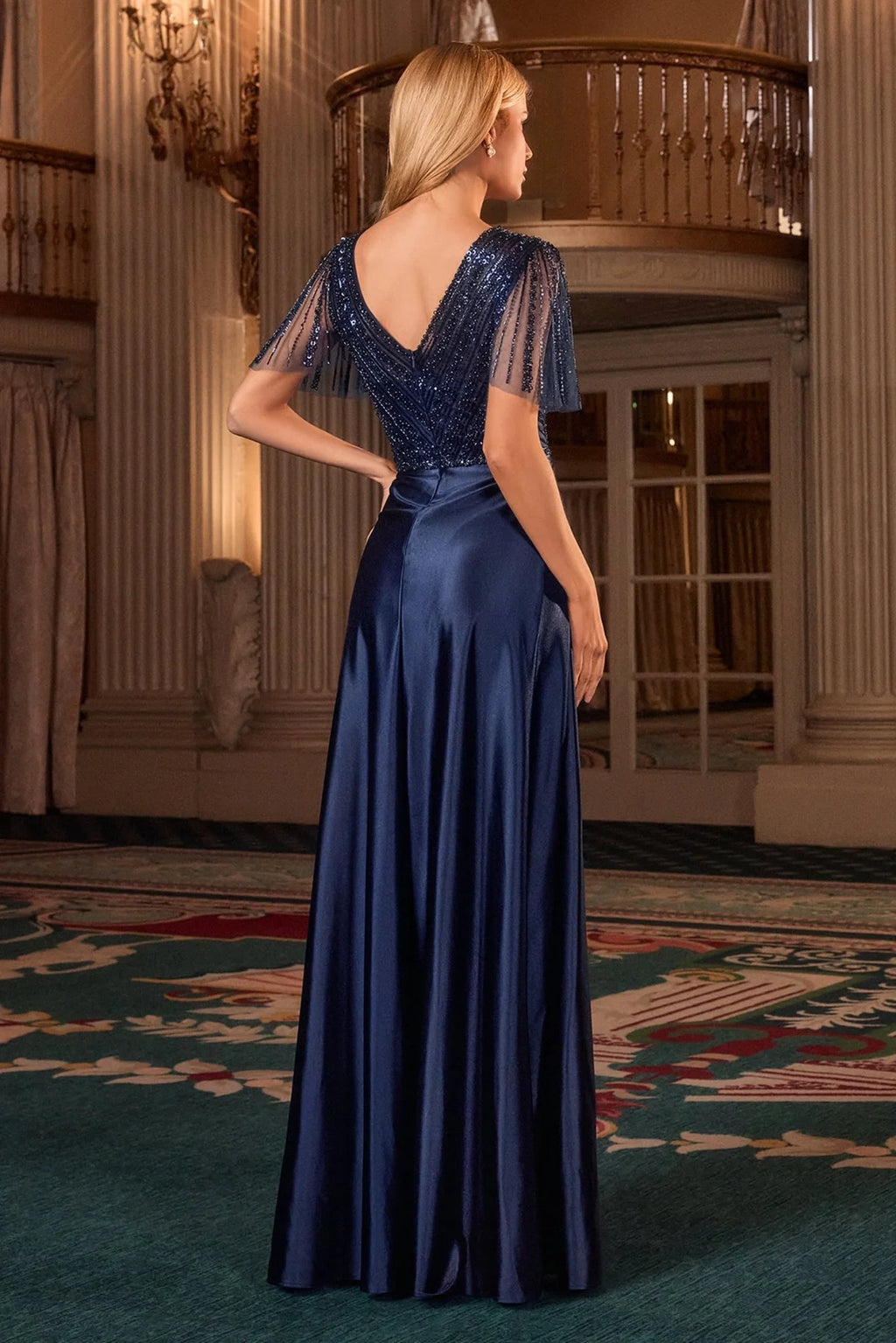 La Divine CC447 - Beaded Short Sleeve Evening Dress