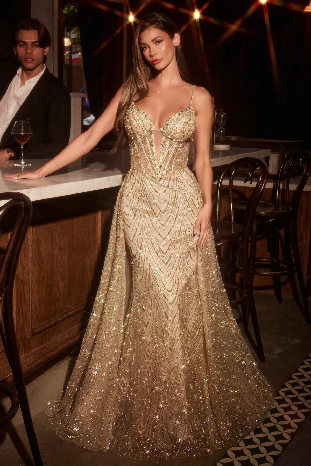 La Divine C167 - Fitted Gown with Overskirt