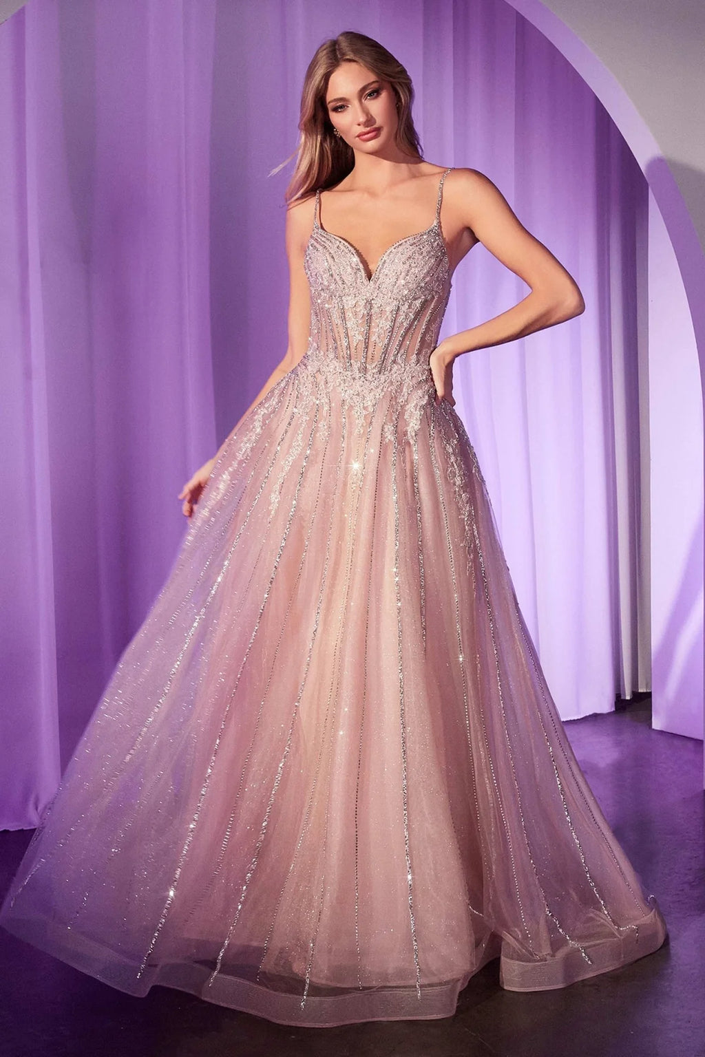 La Divine CD786 Beaded Sleeveless A-Line Dress