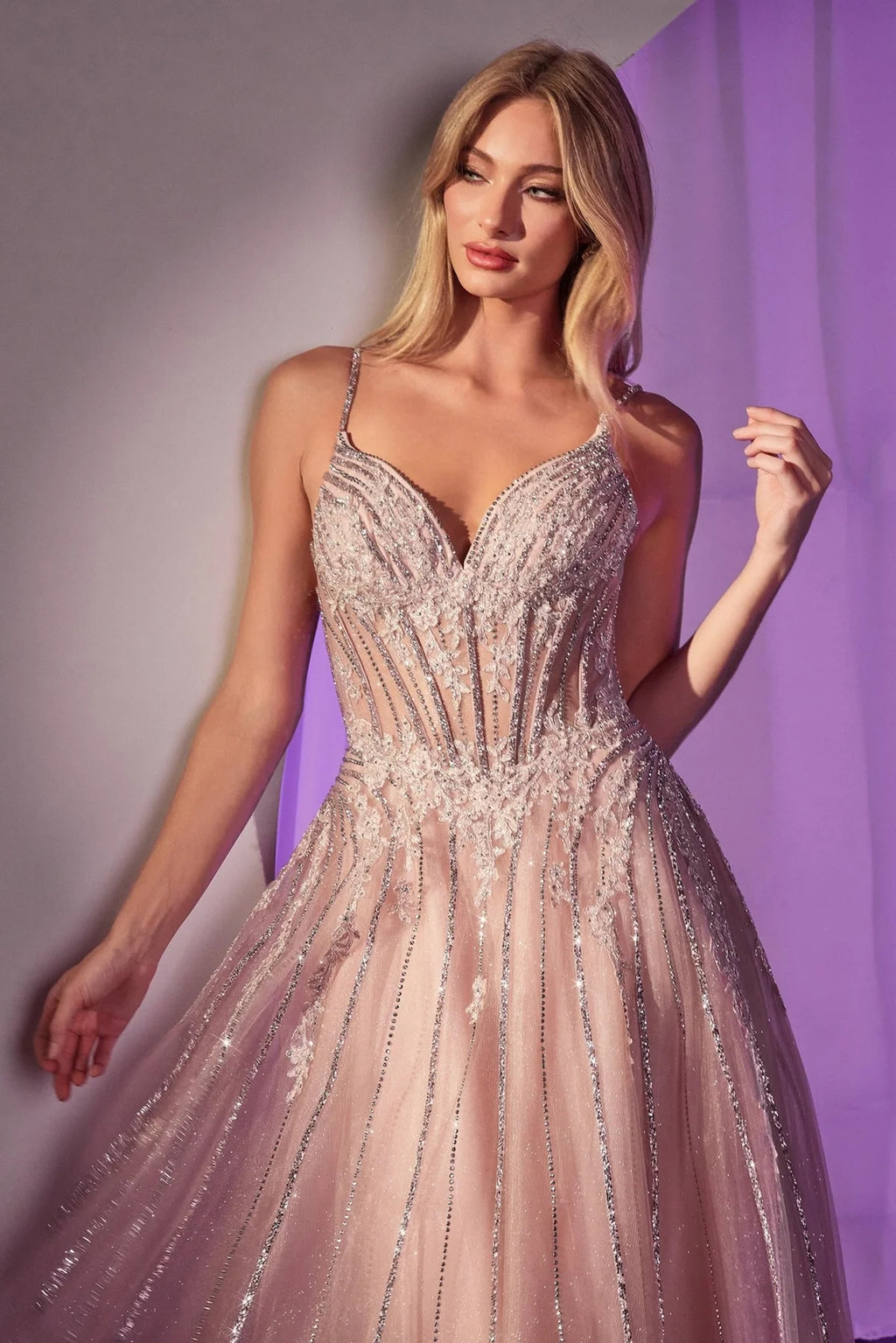 La Divine CD786 Beaded Sleeveless A-Line Dress