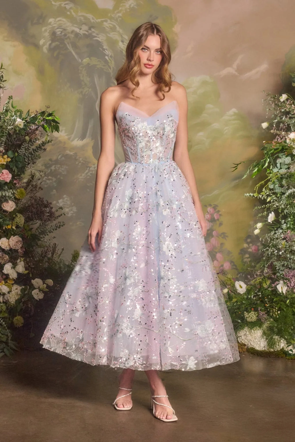 Andrea and Leo A1485 - Floral Embroidery A-Line Dress