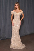 Andrea and Leo A1496 - Beaded Off-Shoulder Gown