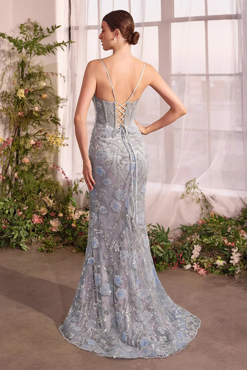 Andrea and Leo A1393 Metallic Floral Gown