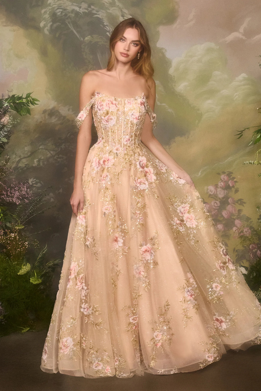 Andrea and Leo - A1480 - Applique Floral Evening Gown