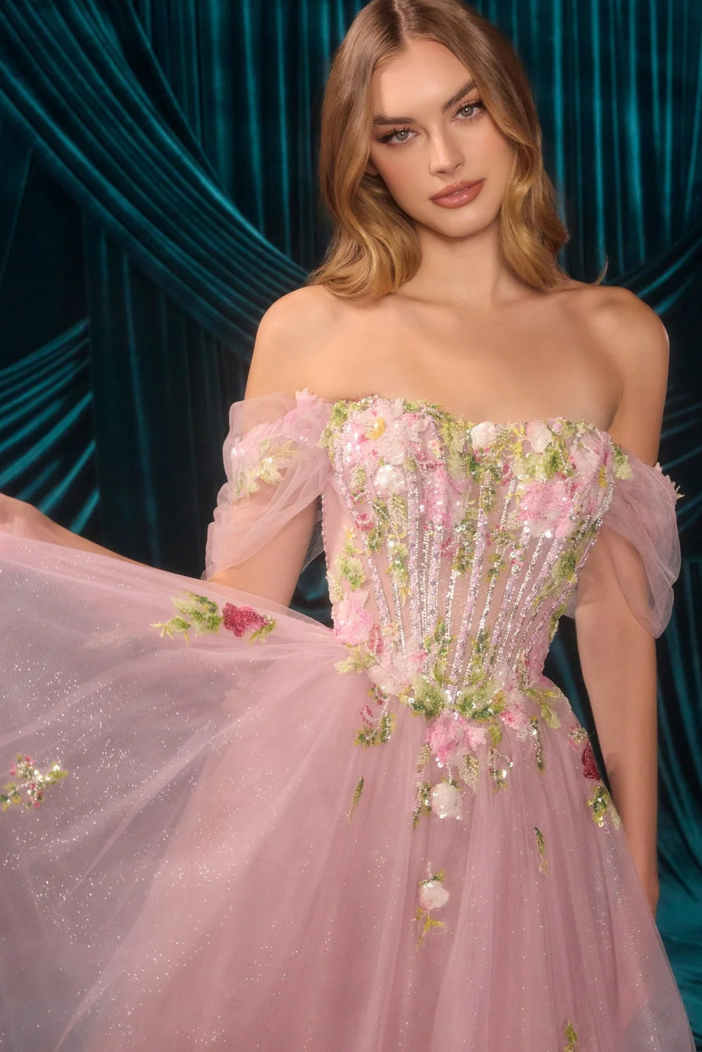 Andrea and Leo A1479 - Applique Off Shoulder Gown