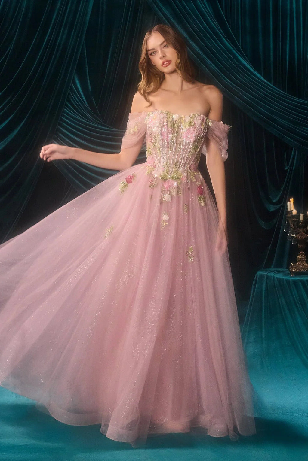 Andrea and Leo A1479 - Applique Off Shoulder Gown