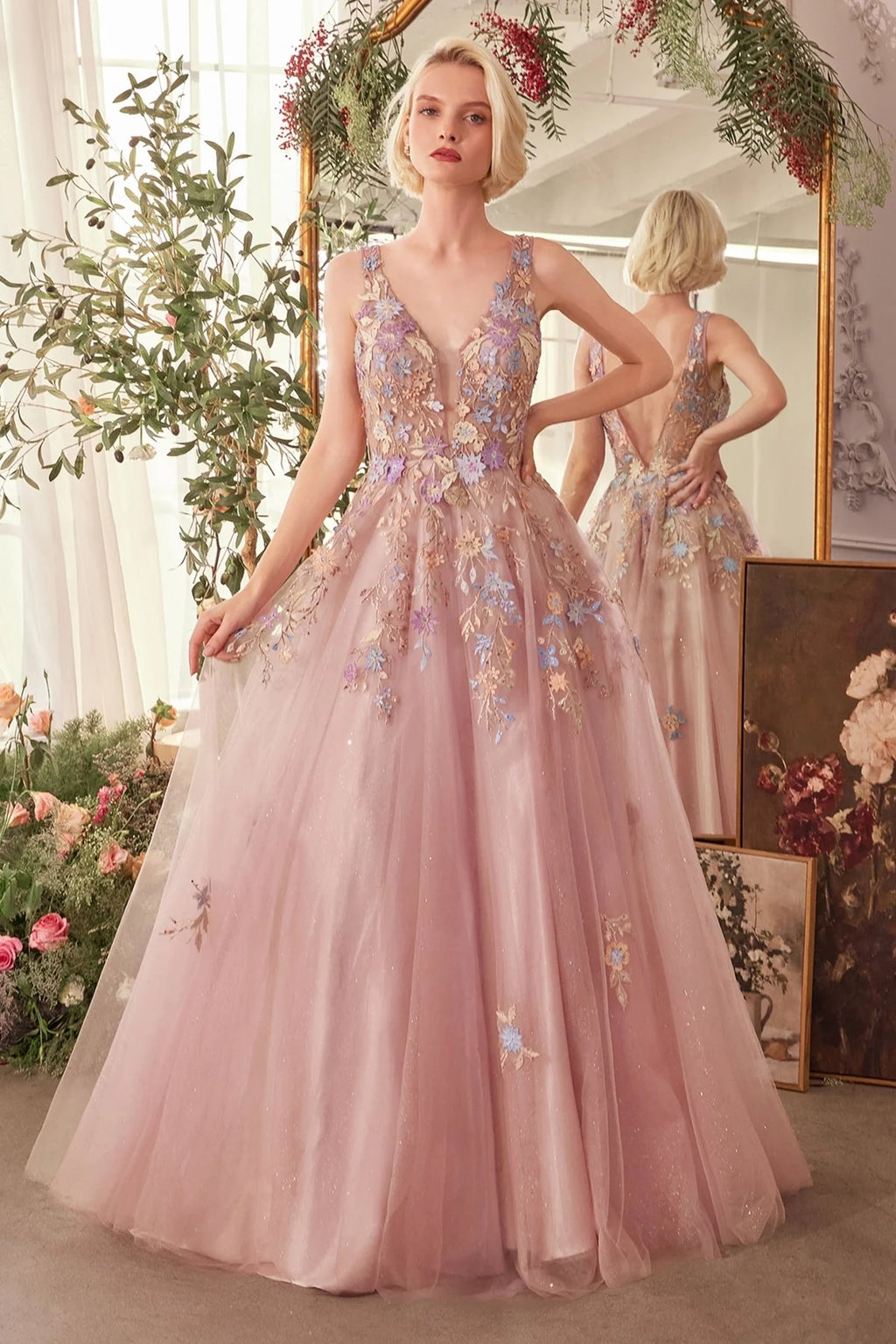 Andrea and Leo A1394 - Ethereal Floral A-Line Dress