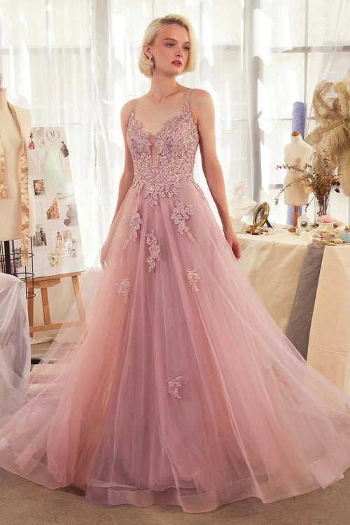 Andrea and Leo A1417 - Long Tulle A-Line Dress