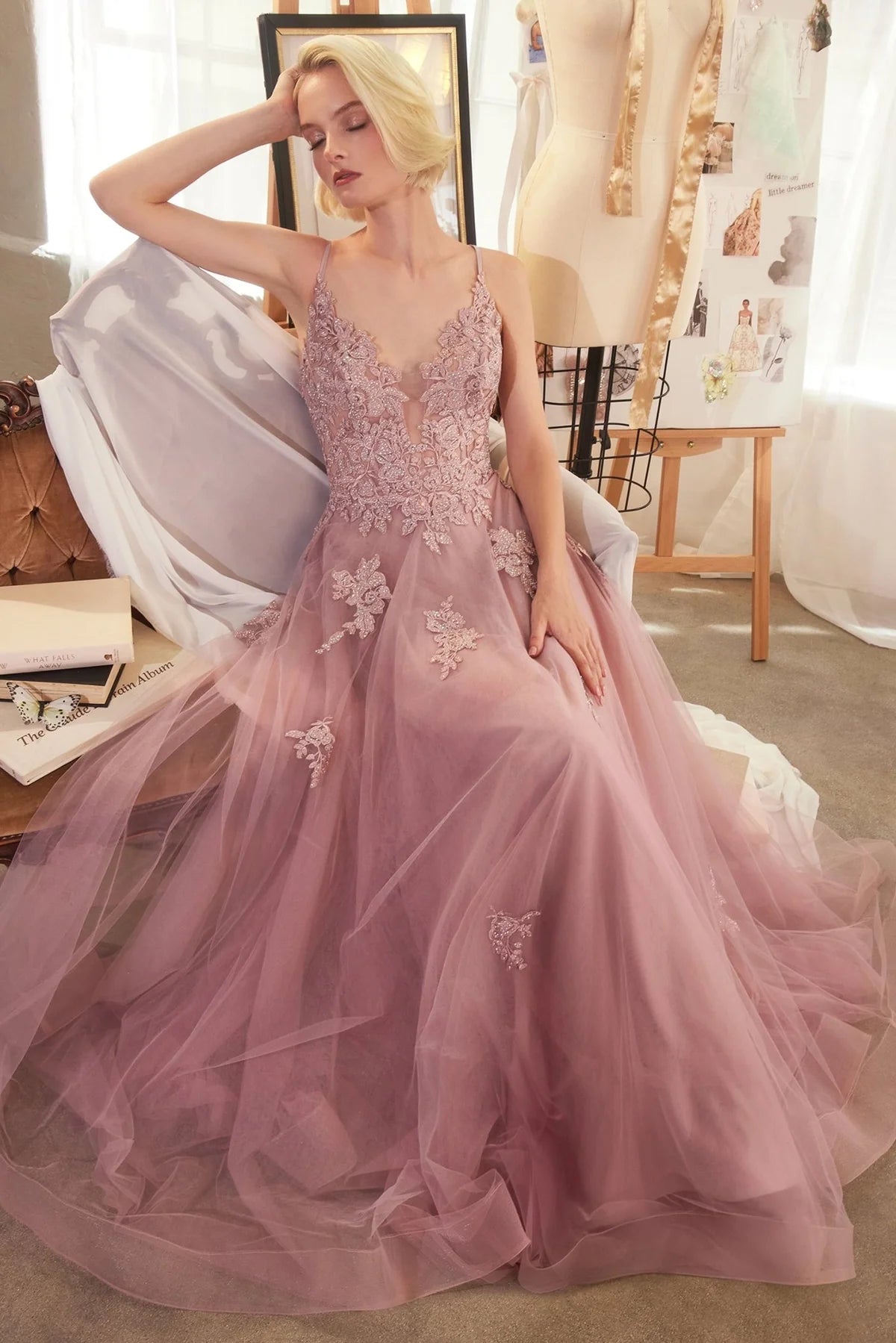 Andrea and Leo A1417 - Long Tulle A-Line Dress